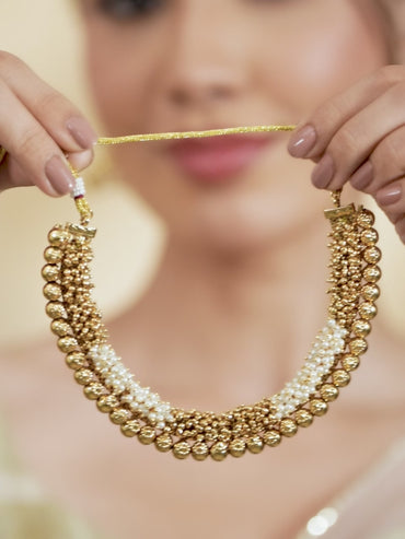 Pearl Drop Ruby Studded Necklace Set