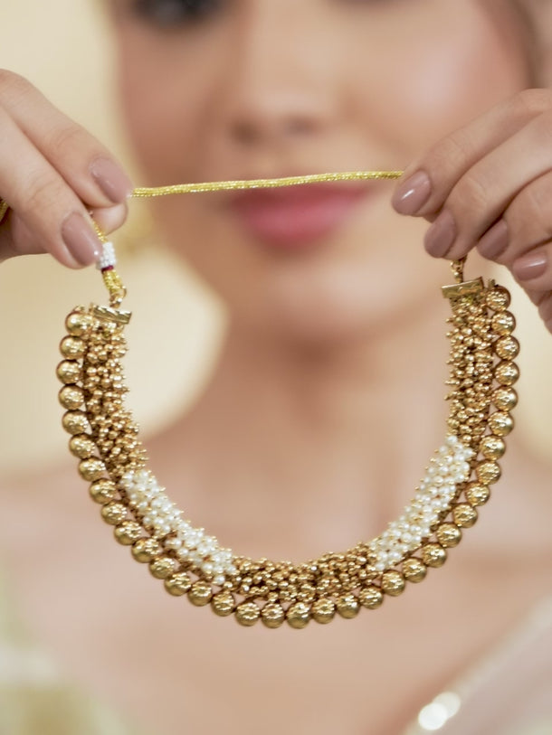 Pearl Drop Ruby Studded Necklace Set