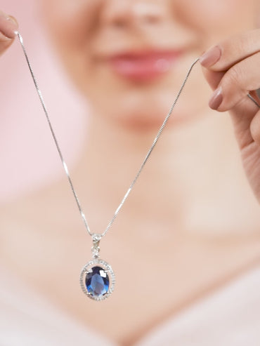 American Diamond Zirconia Blue Necklace Set