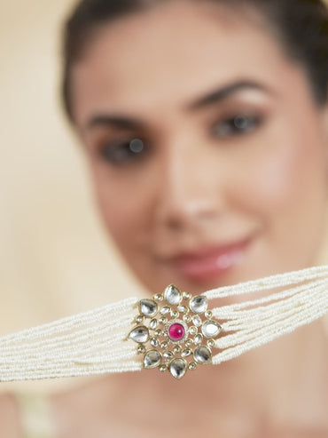 Refined Petal Kundan & Red Choker Set