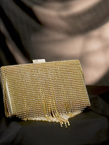 Rubans Cream With Dazzling Crystal Zirconia Embellished Contemporary tassels Clutch handbag
