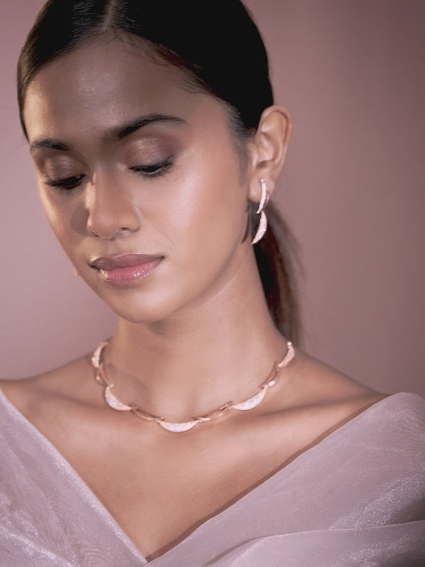 Rubans Rose Gold Plated Zirconia Stone Studded Handcrafted Necklace Set.