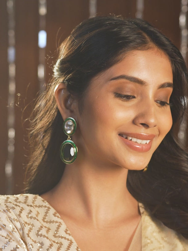 Opulent Green & White Drop Earrings