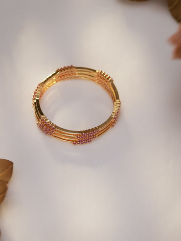 Rubans Set of 4, 22K Gold-Plated Ruby Pink Stone Studded Handcrafted Classic Bangles
