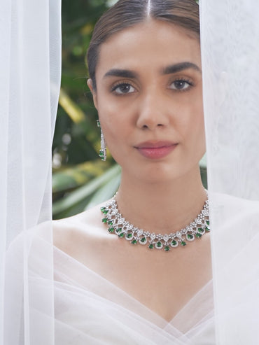American Diamond Zirconia Teardrop Necklace Set