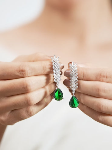 Green Crystal Accented American Diamond Zirconia Danglers