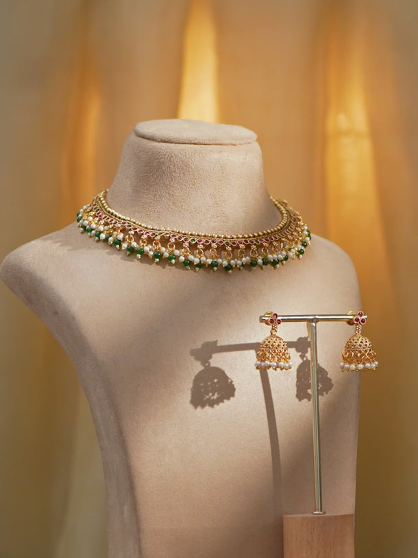 Golden Grace in Pink-Green Necklace Set