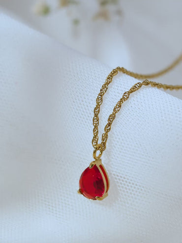 Demifine 18K Gold Plated Stainless steel Teardrop Ruby Charm Pendant Chain