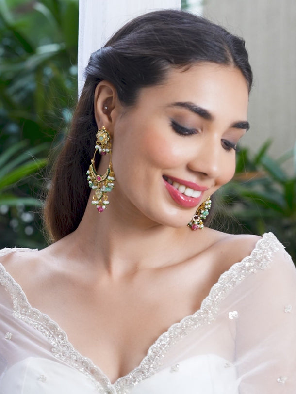 Stunning Multicolour Kundan Chandbali