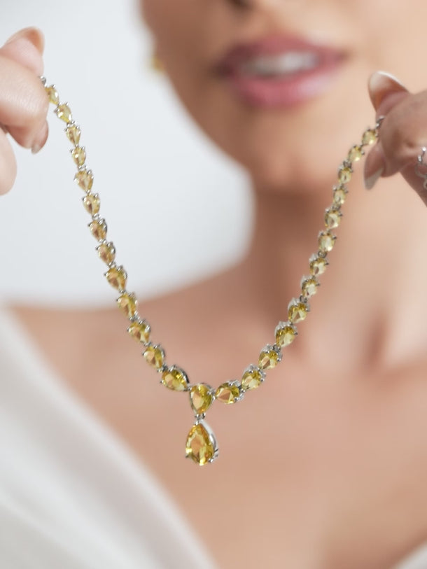 Yellow Studded American Diamond Zirconia Necklace Set