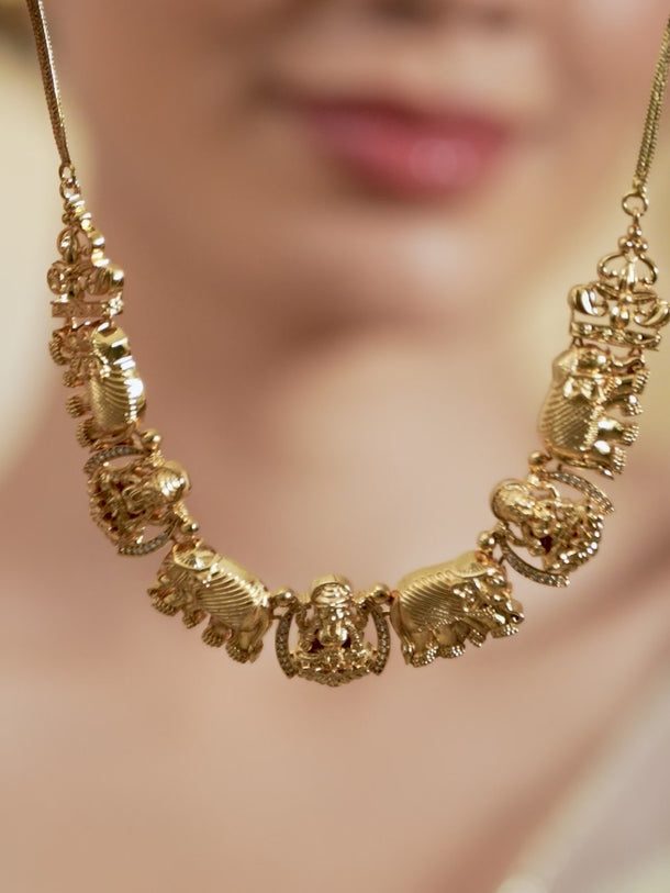 Traditional Temple Necklace Set with Elephant Motifs