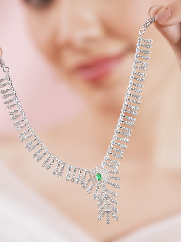 Green Accented American Diamond Zirconia Necklace Set
