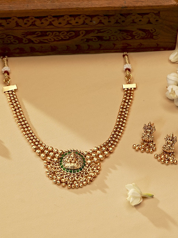 Radiant Green Short Temple Necklace Set