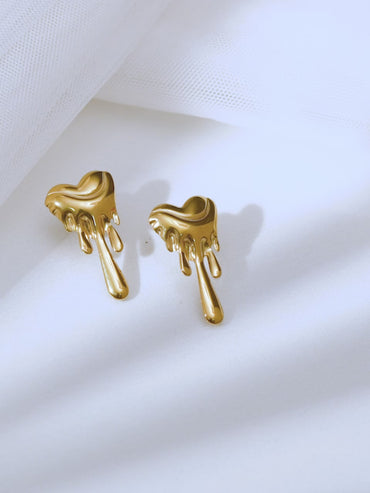 Demifine 18K Gold Plated Stainless steel Melted Heart Statement Earrings