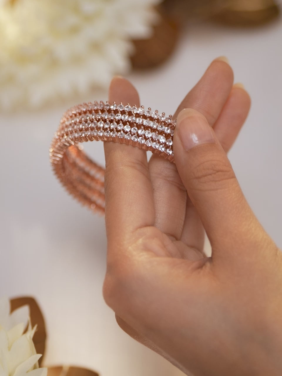 Rubans Set of 4 22K Rose Gold Plated Cubic Zirconia Stone Studded Classics Bangles