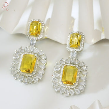 American Diamond Zirconia Yellow Dangler Earrings