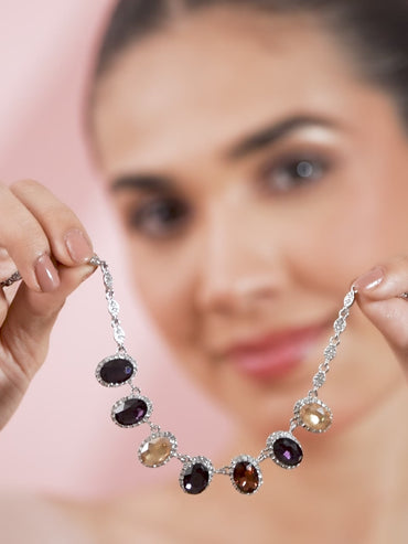 Multicolour Oval Crystal Necklace Set