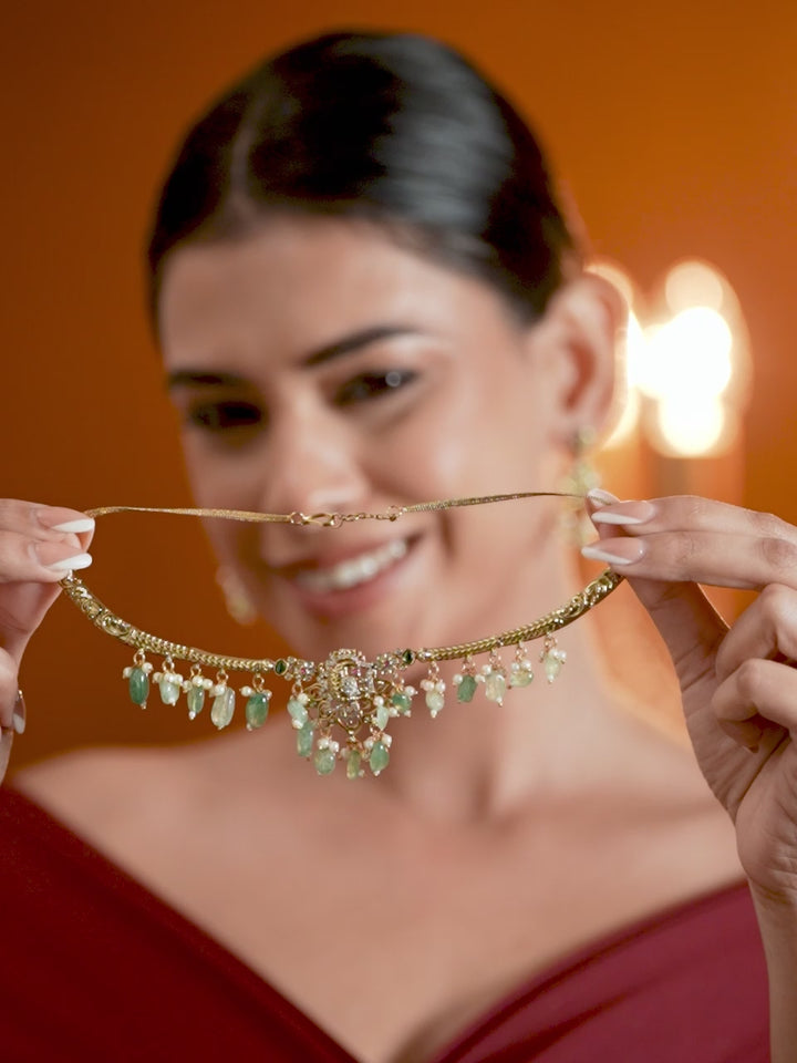 American Diamond Zirconia Green Beads Necklace Set