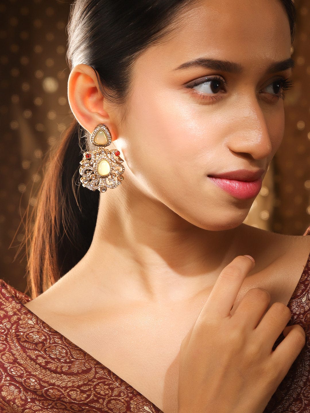 Prismatic Floral American Diamond Zirconia Danglers Earrings