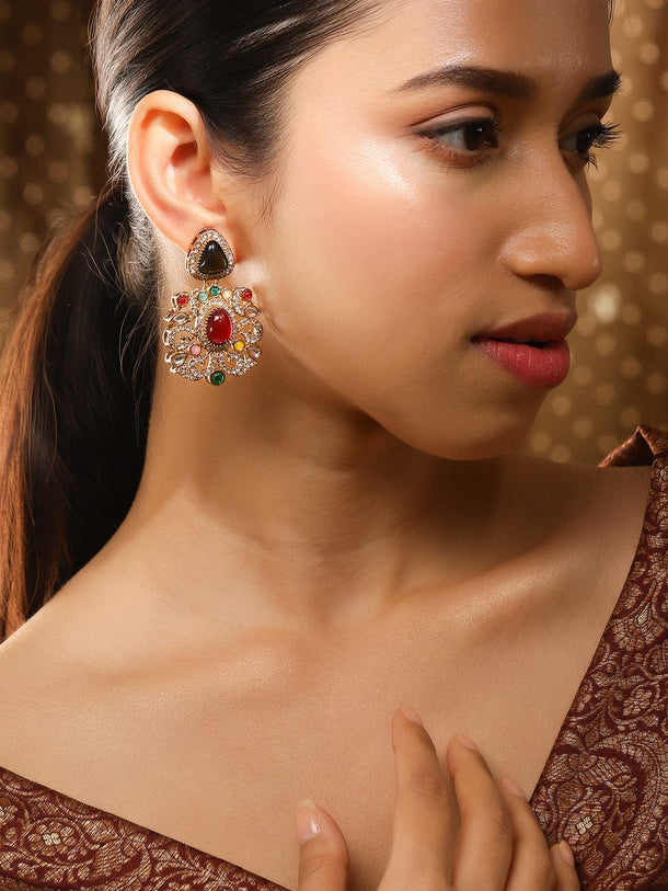 Prismatic Floral American Diamond Zirconia Danglers Earrings