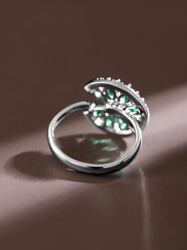 Radiant Emerald Green White Flower Halo Ring Rings