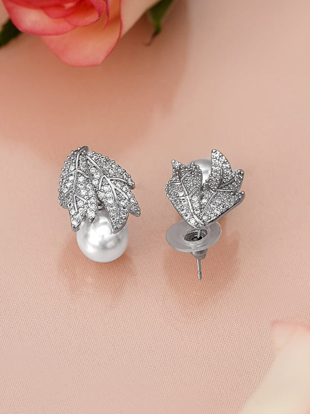 Radiant Leafy Pearl Drop Earrings Earrings