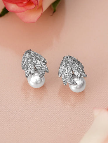 Radiant Leafy Pearl Drop Earrings Earrings