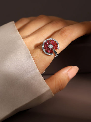 Radiant Pink White Flower Halo Ring Rings