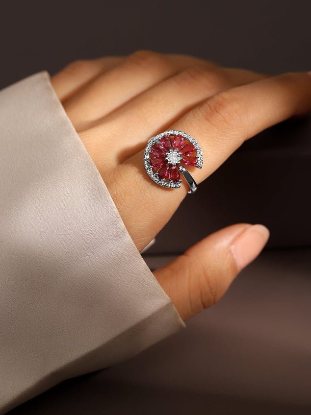 Radiant Pink White Flower Halo Ring Rings