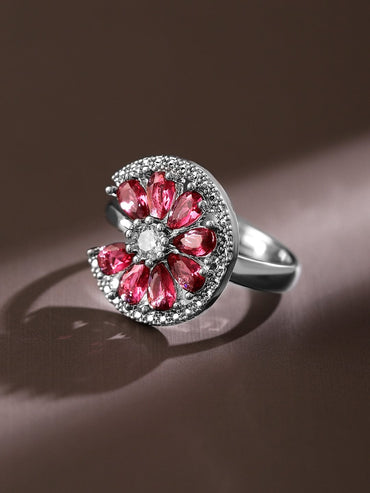 Radiant Pink White Flower Halo Ring Rings