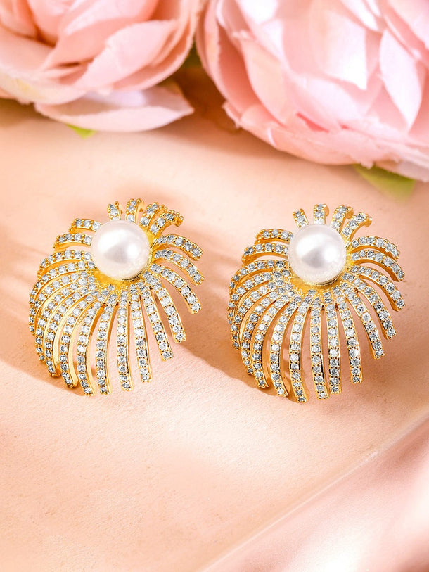Radiant Starburst American Diamond Zirconia Pearl Studs Earrings
