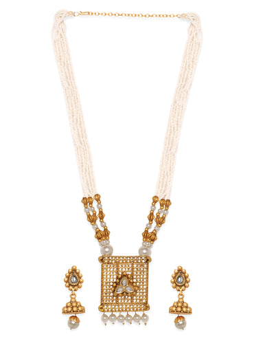 Rubans Gold Plated Pearl Statement Necklace Set