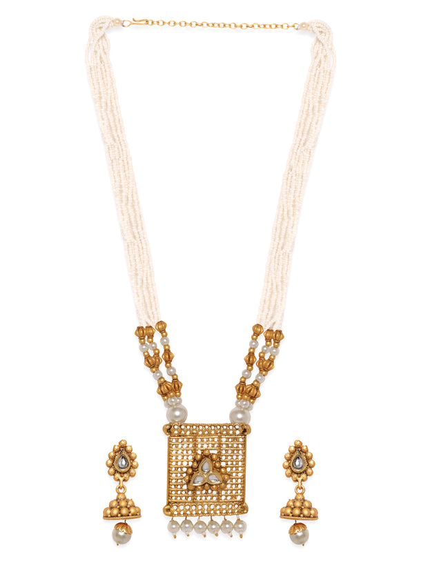 Rubans Gold Plated Pearl Statement Necklace Set