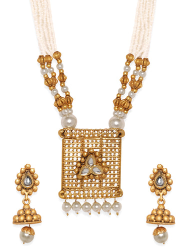 Rubans Gold Plated Pearl Statement Necklace Set