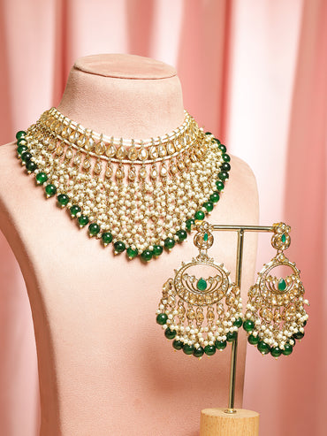 Pearl Embellished Green Beaded Kundan Choker Set