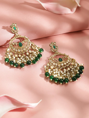Pearl Embellished Green Beaded Kundan Choker Set