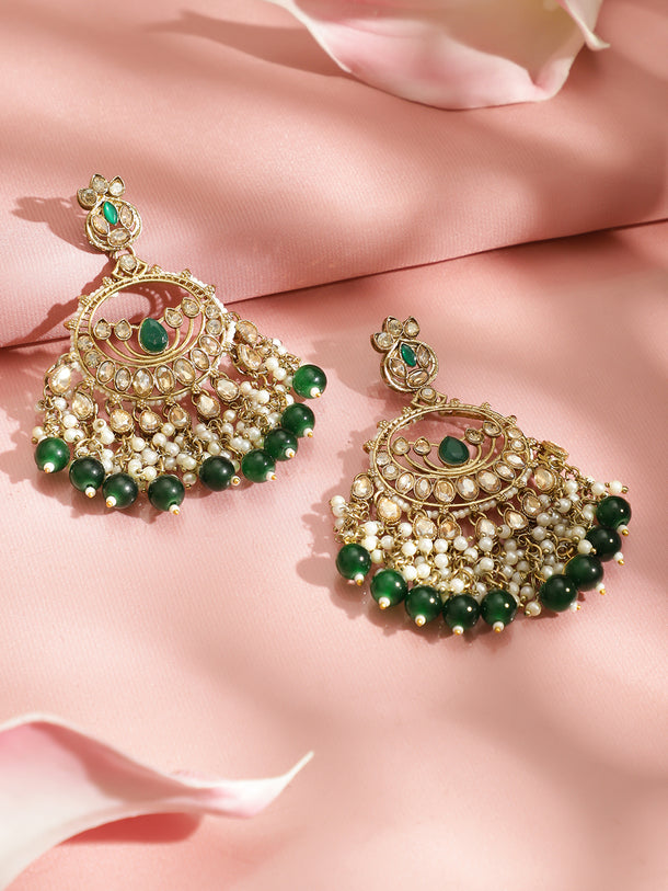 Pearl Embellished Green Beaded Kundan Choker Set