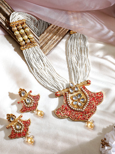 Rubans Pearl Kundan Studded Necklace Set