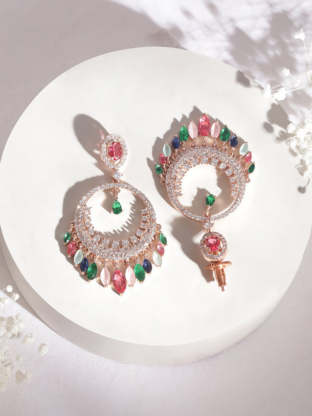 Vibrant American Diamond Zirconia Chandbali Earrings