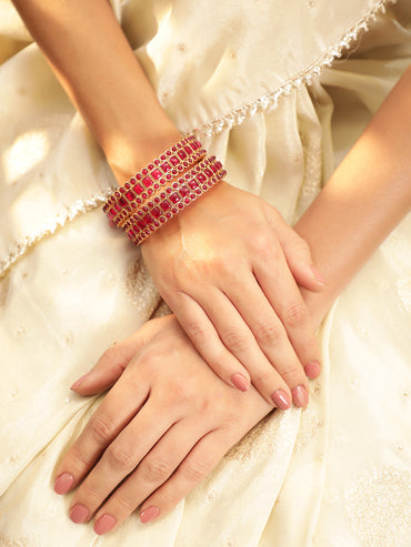 Rubans Set Of 2 Gold Plated Ruby Stones Bangles
