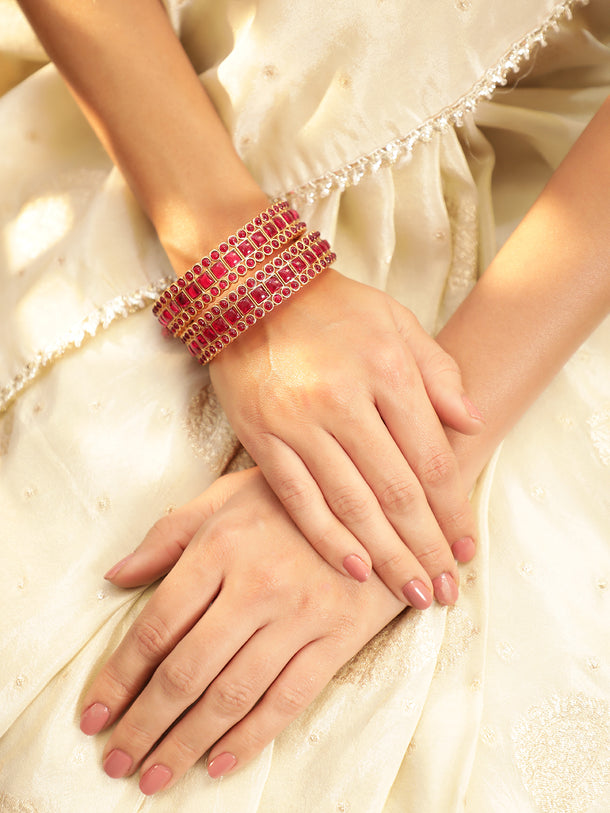 Rubans Set Of 2 Gold Plated Ruby Stones Bangles