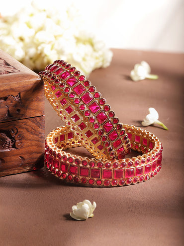 Rubans Set Of 2 Gold Plated Ruby Stones Bangles