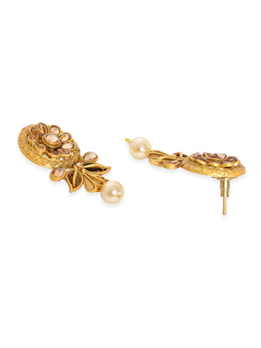 Pearl Beaded Floral Golden Choker Set