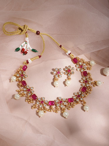 Vibrant Pink Floral Necklace Set