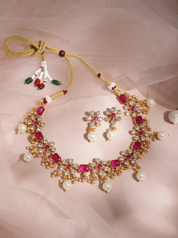 Vibrant Pink Floral Necklace Set
