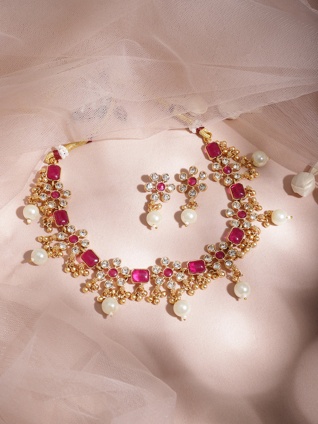 Vibrant Pink Floral Necklace Set