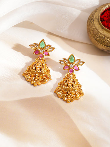 Golden Studded Floral Temple Necklace Set