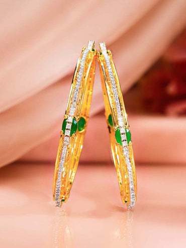 Gold Plated Emerald Crystal Ribbed Bangles Set of 2