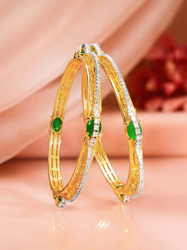 Gold Plated Emerald Crystal Lattice Bangles Set of 2