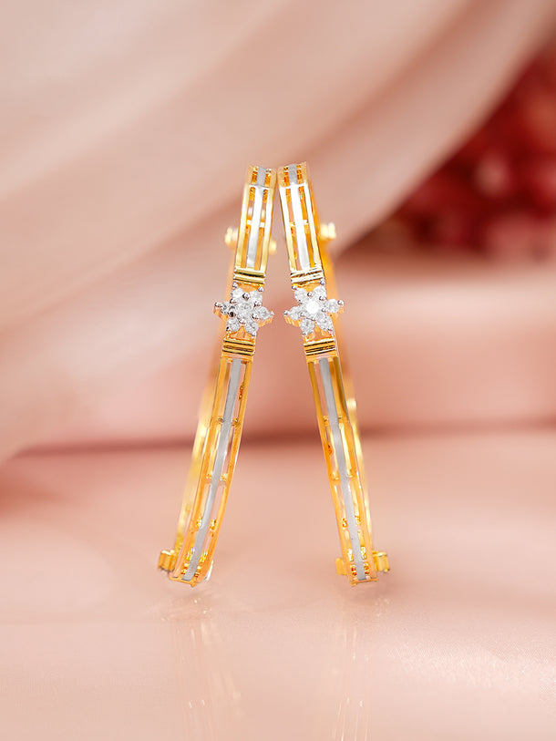 Gold Plated Pearl Crystal Bloom Bangles Set of 2